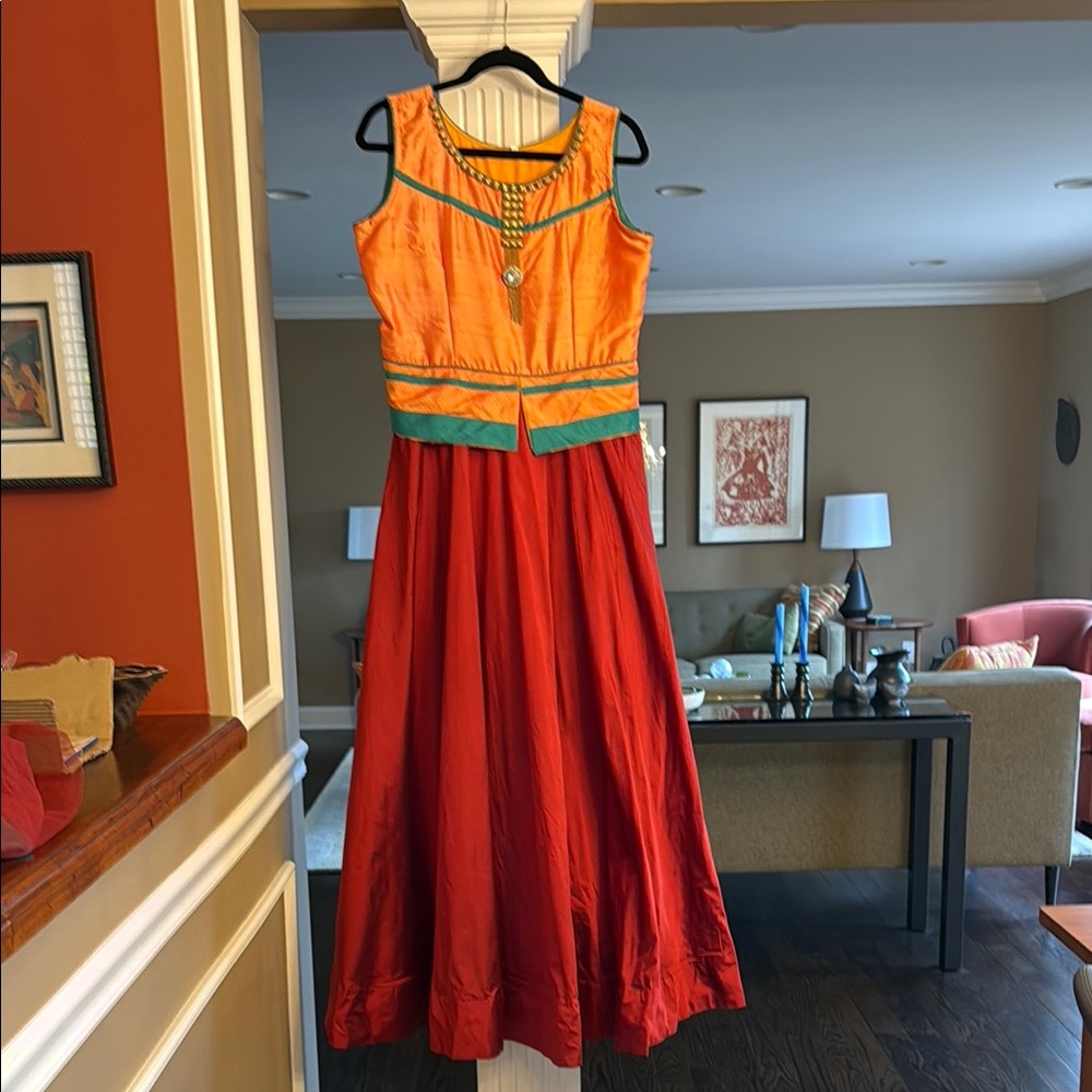 Indian Vibrant Orange and Red Sleeveless Dress